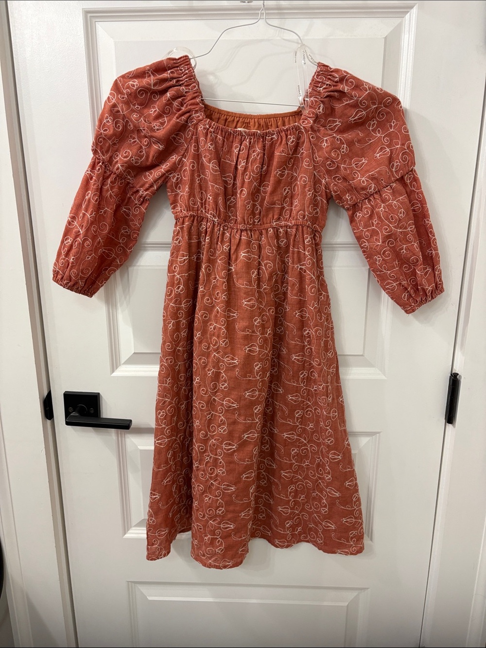 Hayden Girls Rust Orange Floral Puff-Sleeve Midi Dress w/ pockets